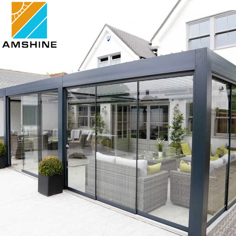 Pergola motorisé de luxe en aluminium étanche extérieur Gazebo avec porte de verre