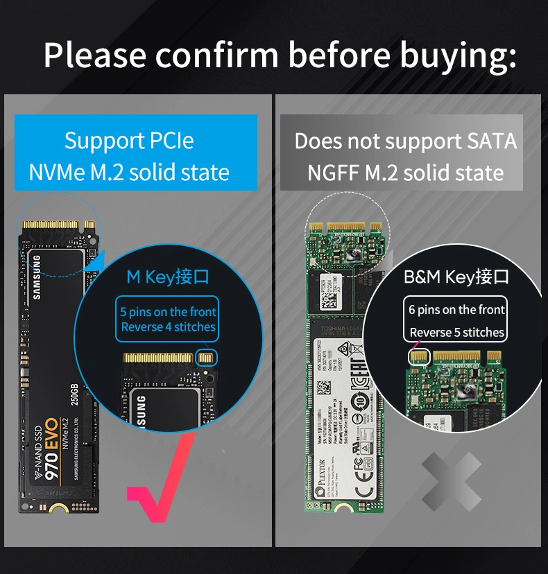 Kit de vis en aluminium USB 3.1 Gen2 M. 2 SSD PCIe Nvme M. 2 adaptateur de boîtier