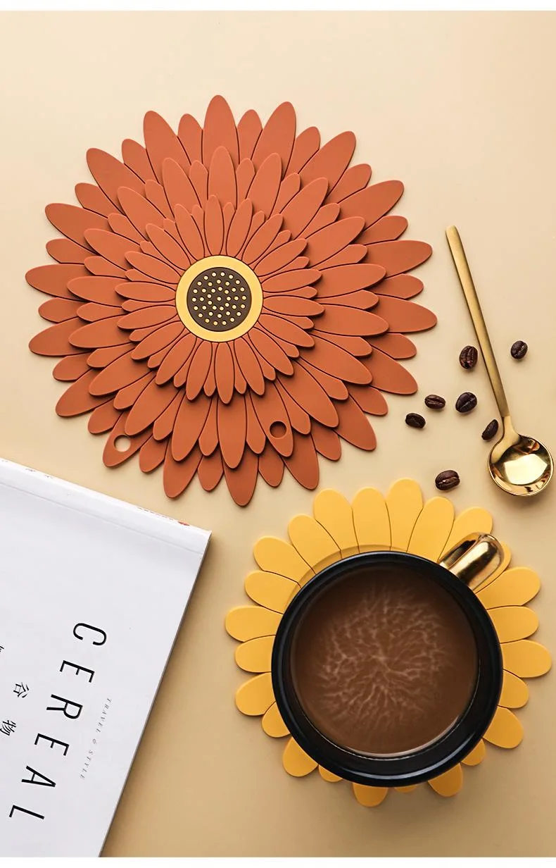 Sunflower Flower Table Mat PVC Soft Plastic Placemat Glass Coaster Heat Insulation Cute and Practical Place Mat