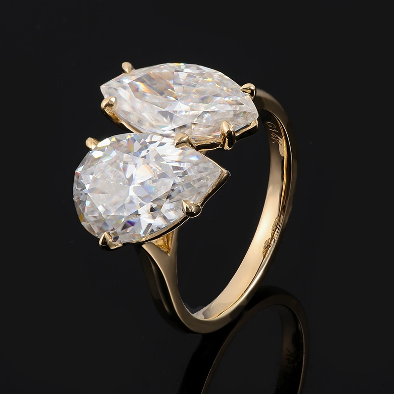 Custom Jewelry Eye-Catching Pear & Marquise Moissanite Two-Stone 10K 14K 18K Gold Engagement Ring