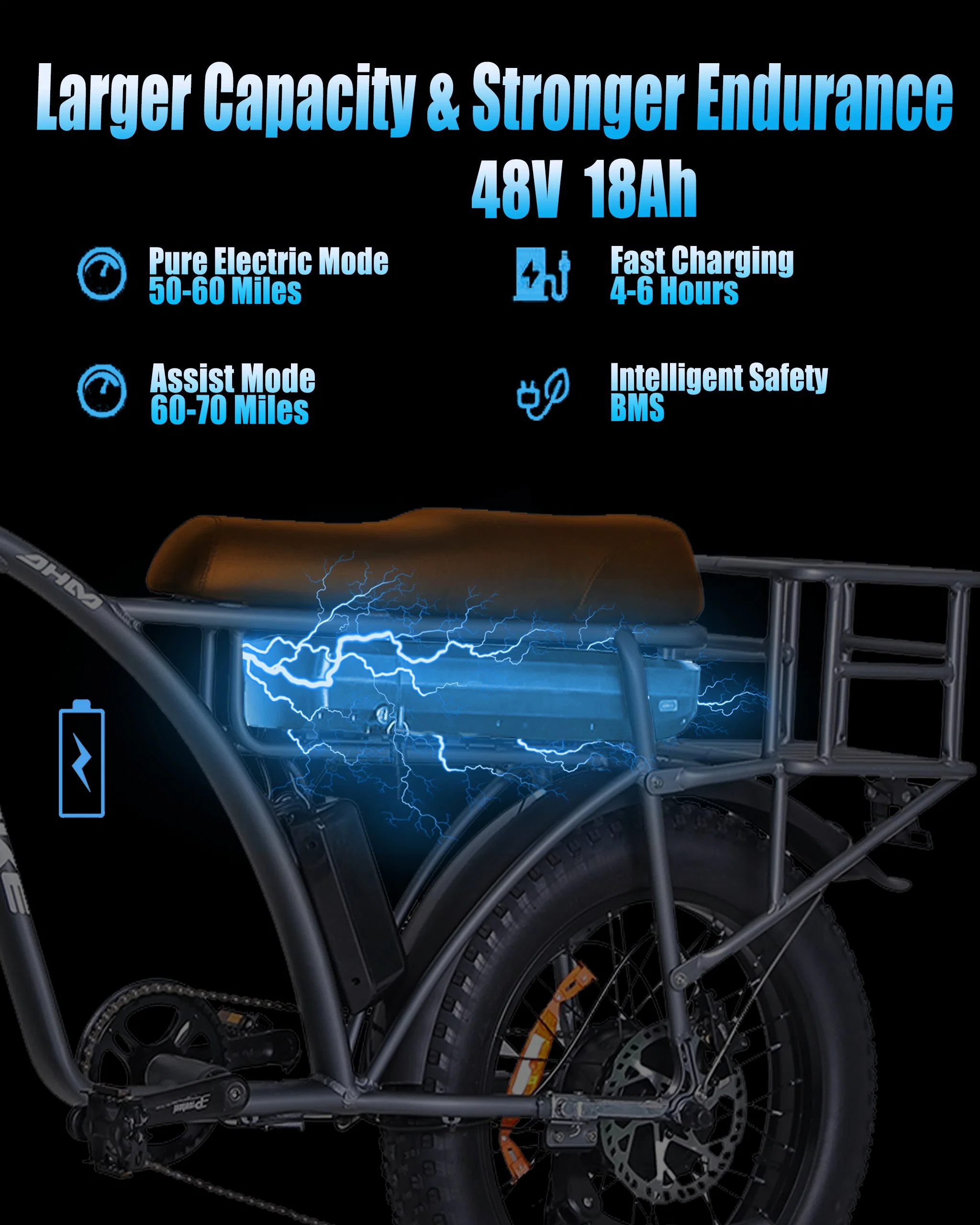 1000W Elektro Mountain eBike 48V 18,2ah Abnehmbare Batterie 20'' Fett Reifenfahrrad E-Bike