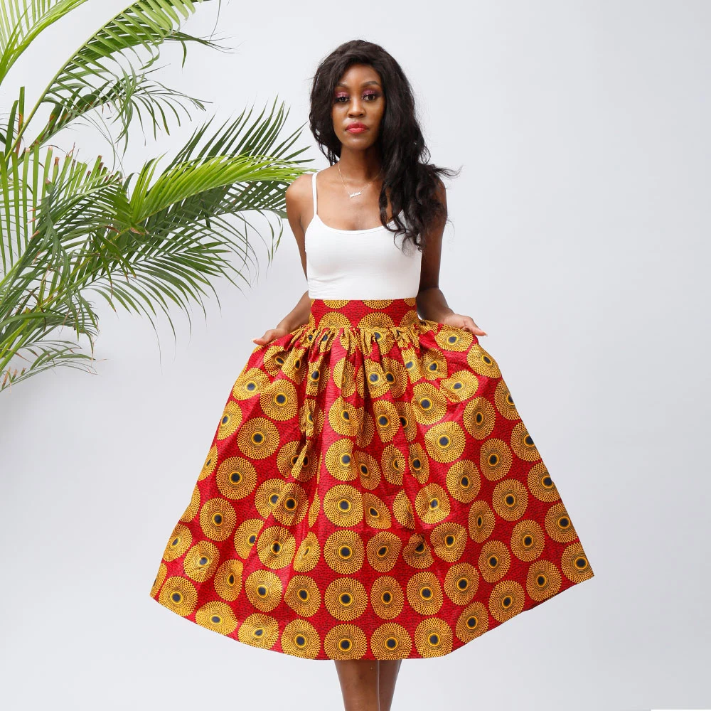 Manufacturing Customized Wholesale Africa Clothing MIDI African Print Skirts