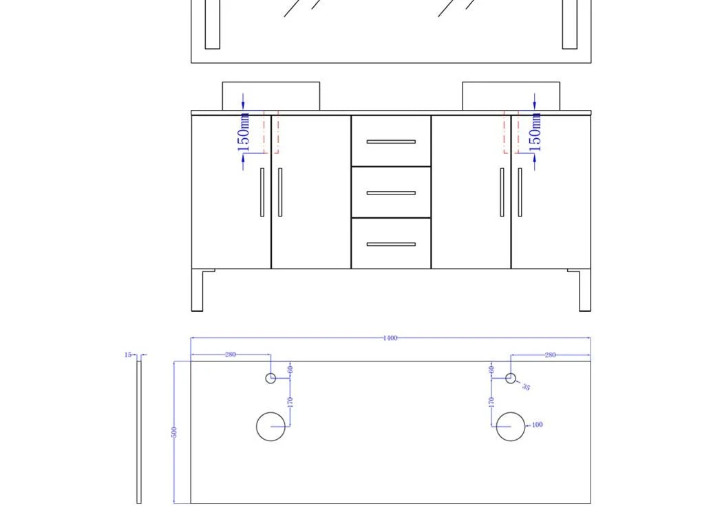 140cm de suelo negro Muebles de baño con lavabo doble