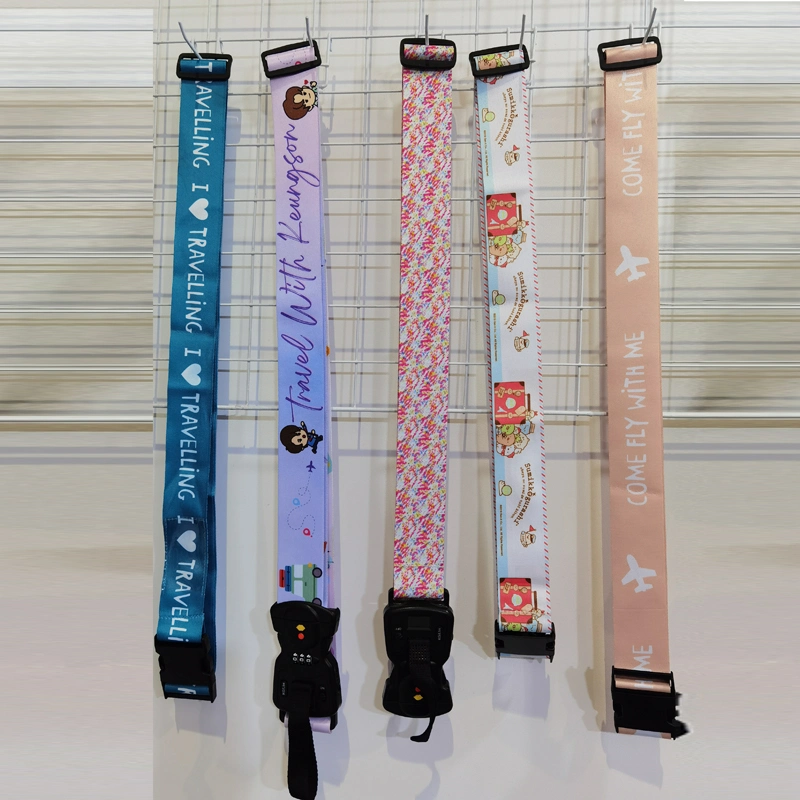 Advertising Safety Reflective Promotional Gift Polyester Woven Adjustable Buckle Custom Logo Heat Transfer Tsa Lock Number Airport Travel Luggage Belt Strap