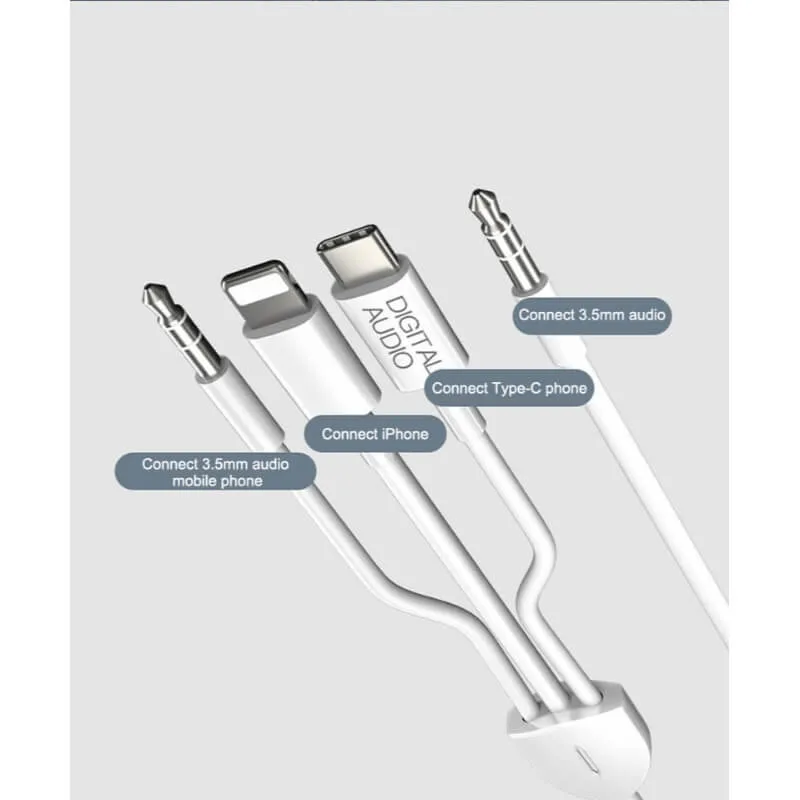 Cabo de carregamento 3 em 1 para iPhone/Android/adaptador de áudio USB-C de 8 pinos a 3,5 mm Cabo do conversor de áudio