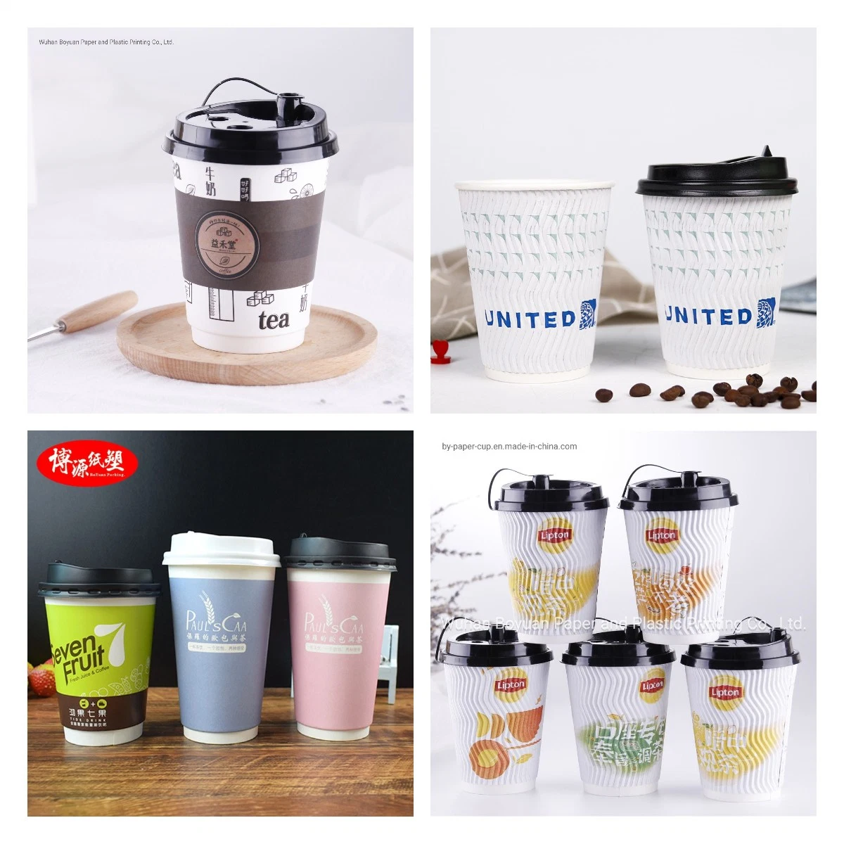 Various Sizes Customized Single Wall/ Double Wall/ Ripple Wall Disposable Paper Cups for Hot Beverage Coffee/ Tea/ Milk Tea