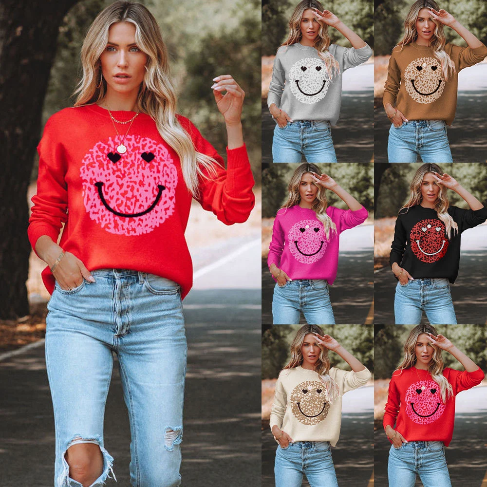 Invierno de 2023 Comercio transfronterizo de las mujeres de nuevo el amor para San Valentín Crewneck Sweater Mujer en Europa y Estados Unidos Halloween Camiseta de gran tamaño