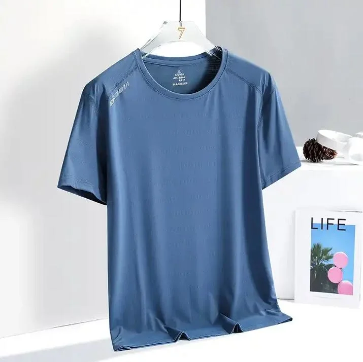 Summer Ice Silk T-Shirt Logo Printed Round Neck Short-Sleeved Work Clothes