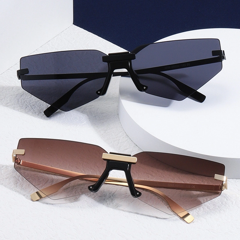 3286 Polygon Cat-Eye Rimless Metal Sunglasses Sport UV Protection Amazon Wholesale/Supplier