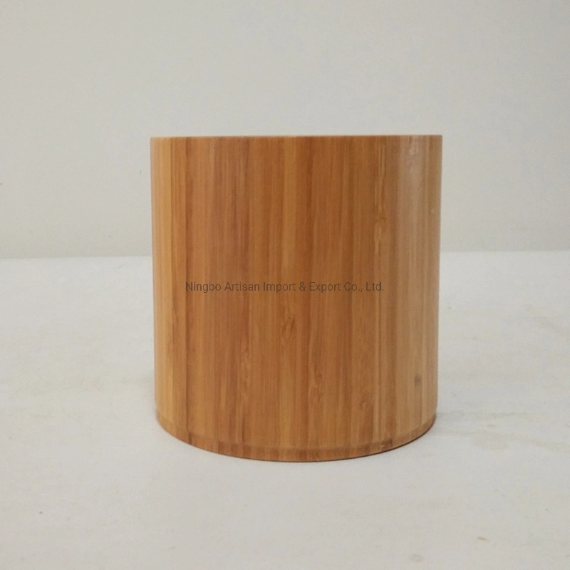 Manufacturer Round Bamboo Desk Organizer Pen Pencil Jar Holder