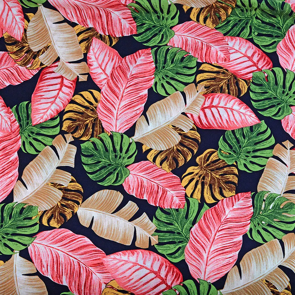 Tropical Turtle Leaf Bamboo Printed Fabric Dyed and Quilted Garment Fabric