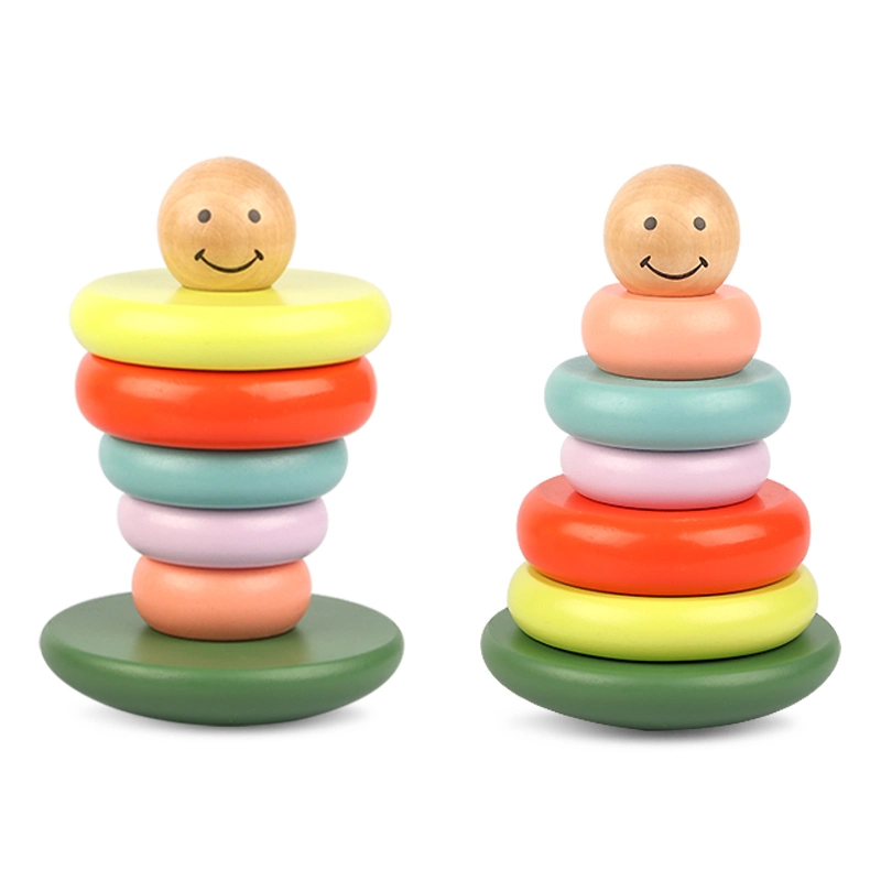 Wooden Colorful Smiling Face Rocking Tower Tumbler Creative Toys