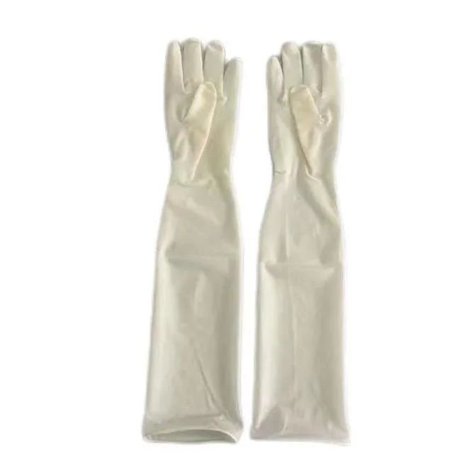 Textured 18 Inch Long Cuff Natural Rubber Gynecological Elbow Length Powder Free Sterile Latex Sterile Surgical Gloves