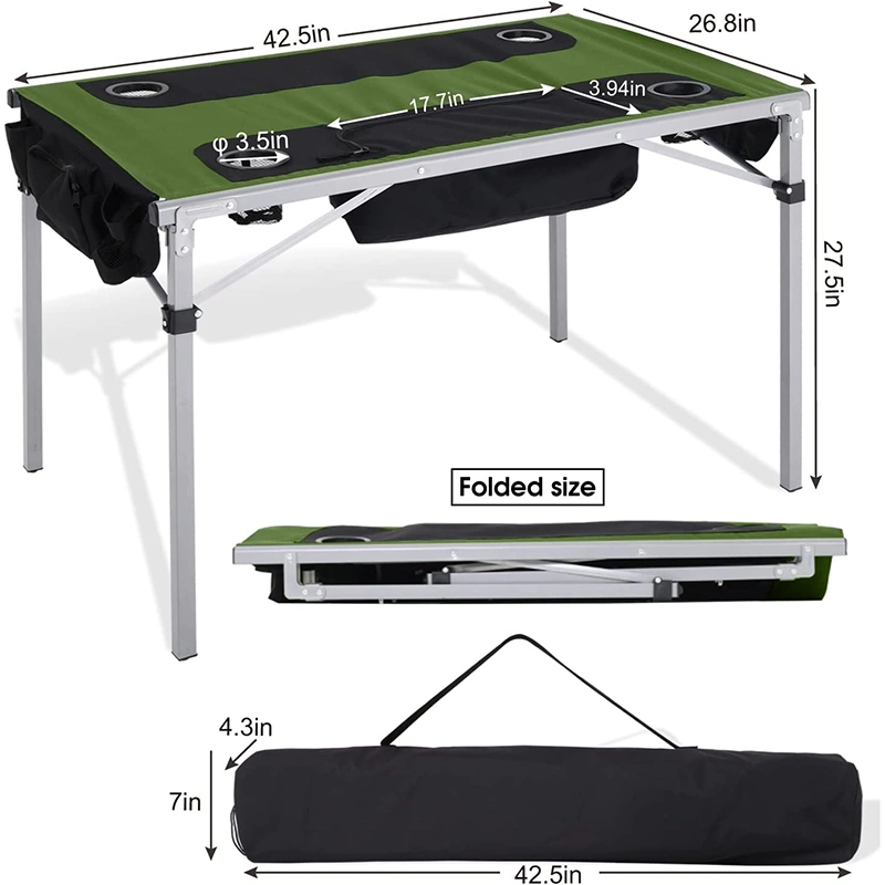 Portátil plegable multiuso Camping Mesa de picnic con nevera Y vasos de sujeción