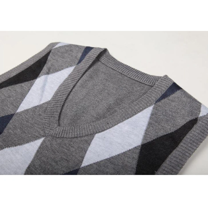 Fashion Brand Argyle Sweater Vest for Mens Pullovers Plaid Slim Fit Jumpers Knitted Vest Contrast Color Grid Casual Men Clothes