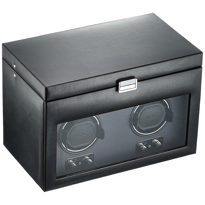 Leather Watch Boxes Black Silver Lock Acrylic Window Hot Sale