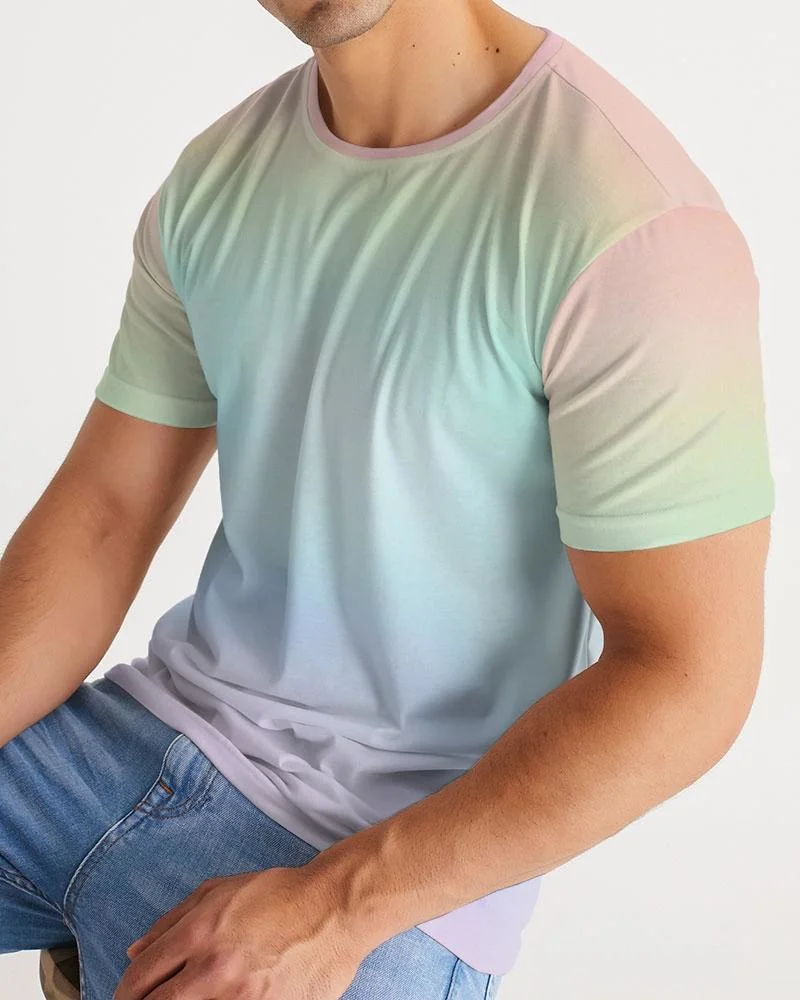 Premium Quality Soft Comfortable Cotton Muscle Fitness Gradient Rainbow Color Printed T Shirt