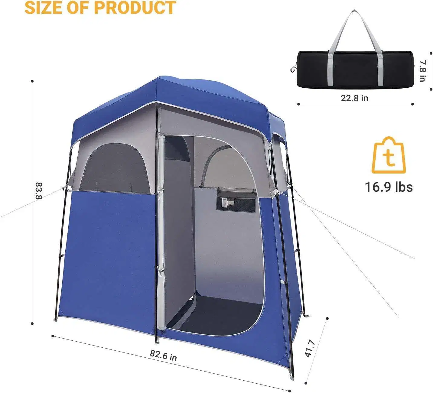 Tiendas portátiles de ducha al aire libre para acampar con cambio de piso, fácil de configurar Ducha Privacidad Vivienda 1 habitación/2 Habitaciones WC Tent