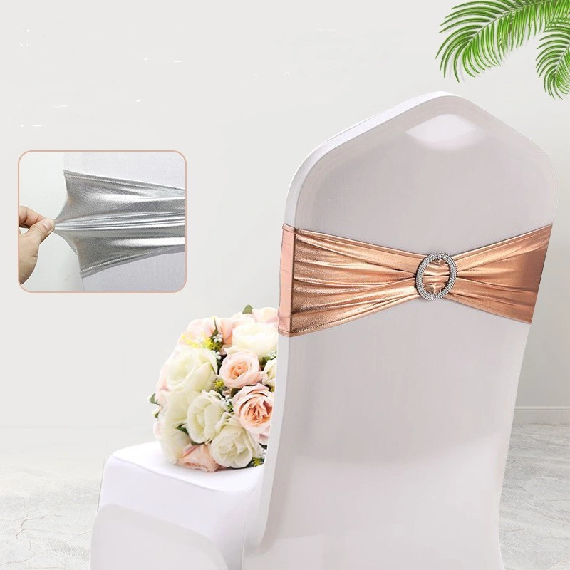 Metallic Champagne Party Banquet Spandex Chair Sashes for with Diamond Buckles