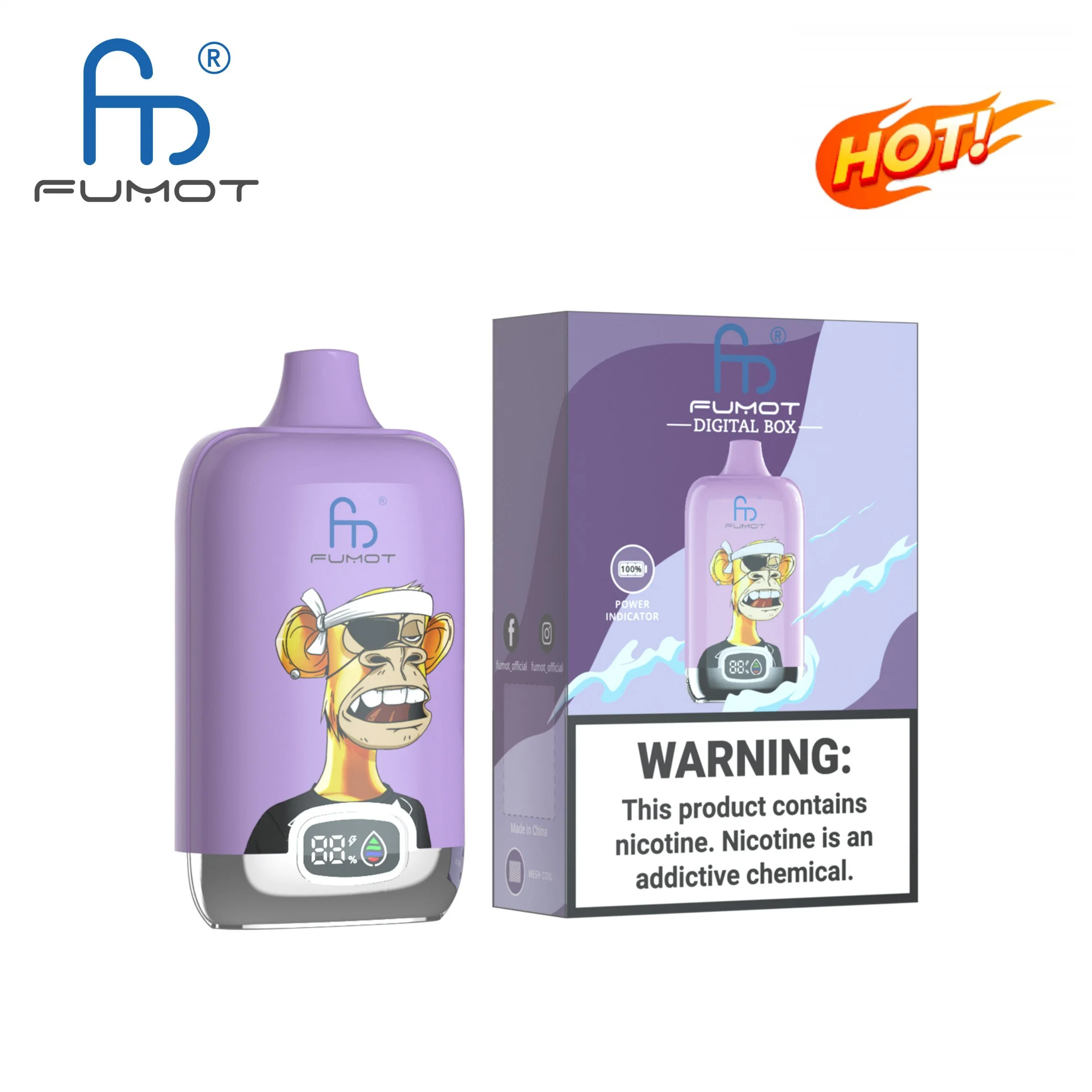 الجملة I Vape Fumot Digital Box 12000 نفور الإلكترونية التي يمكن التخلص منها سجائر بالجملة قلم القرد 850 مللي أمبير/ساعة قابلة لإعادة الشحن بود