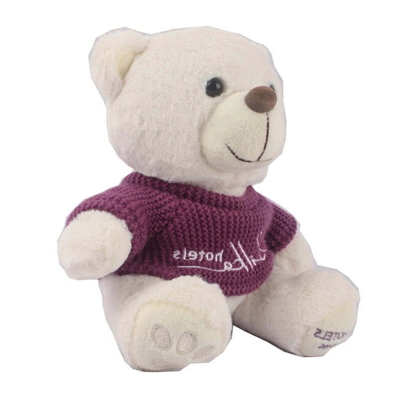 Suéter personalizada de logotipo 20cm White Roupões macios recheadas de pelúcia vestido Animal Teddy Bear