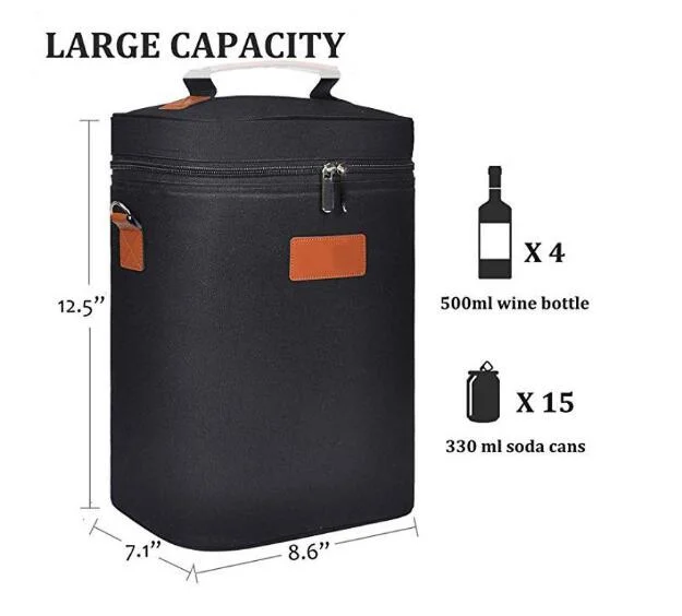 4 bolsa de viaje para botellas con relleno para llevar vino con asa Y correa ajustable para el hombro Bolsón de transporte de vino