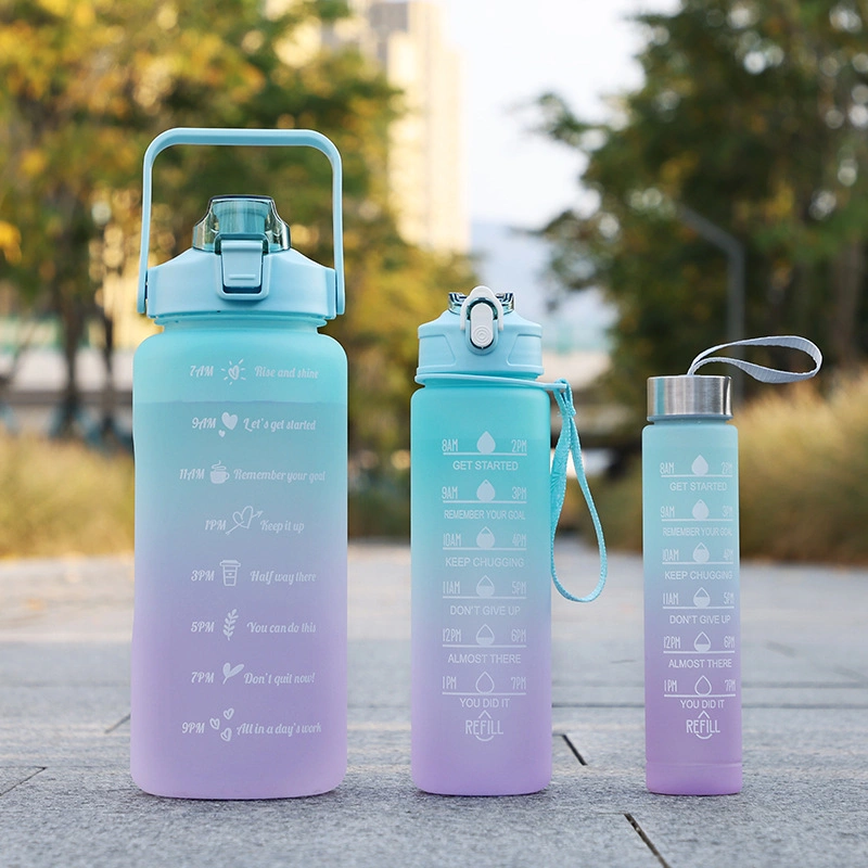 Gradient Color Motivational Plastic Sport Fitness Water Bottle Set with Time Maker