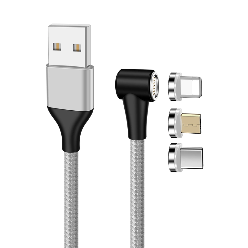 Multifunktions-USB-Magnetladegerät 90 Grad 3 in 1 3A Schnelllademagnethaftende USB-Kabel für 8pin Micro-Typ C