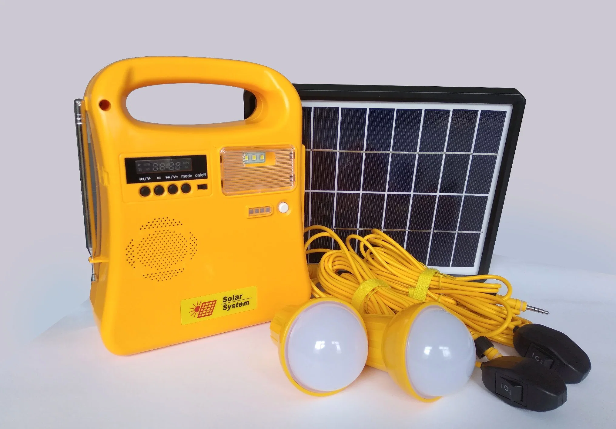 10W Kit Inicial Solar Portátil com bateria de 10 AH LiFePO4/MP3/Rádio FM/carregador de telemóvel/Lanterna