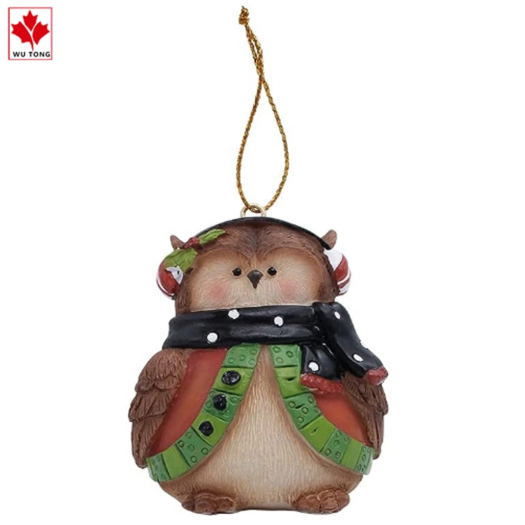 Lustige Handwerk Harz Gemalte Eule Hängenden Ornament Weihnachtsschmuck