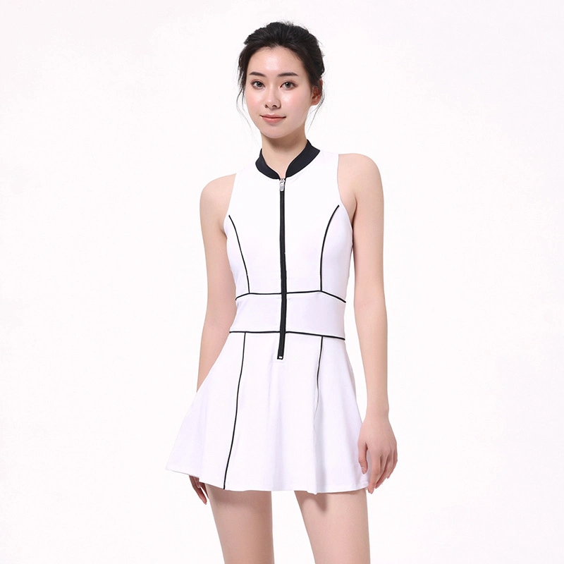 Summer New Products Hit Color Nude Sports Tennis Fitness Dress Zipper Sexy Slim Sleeveless Tennis Clothes