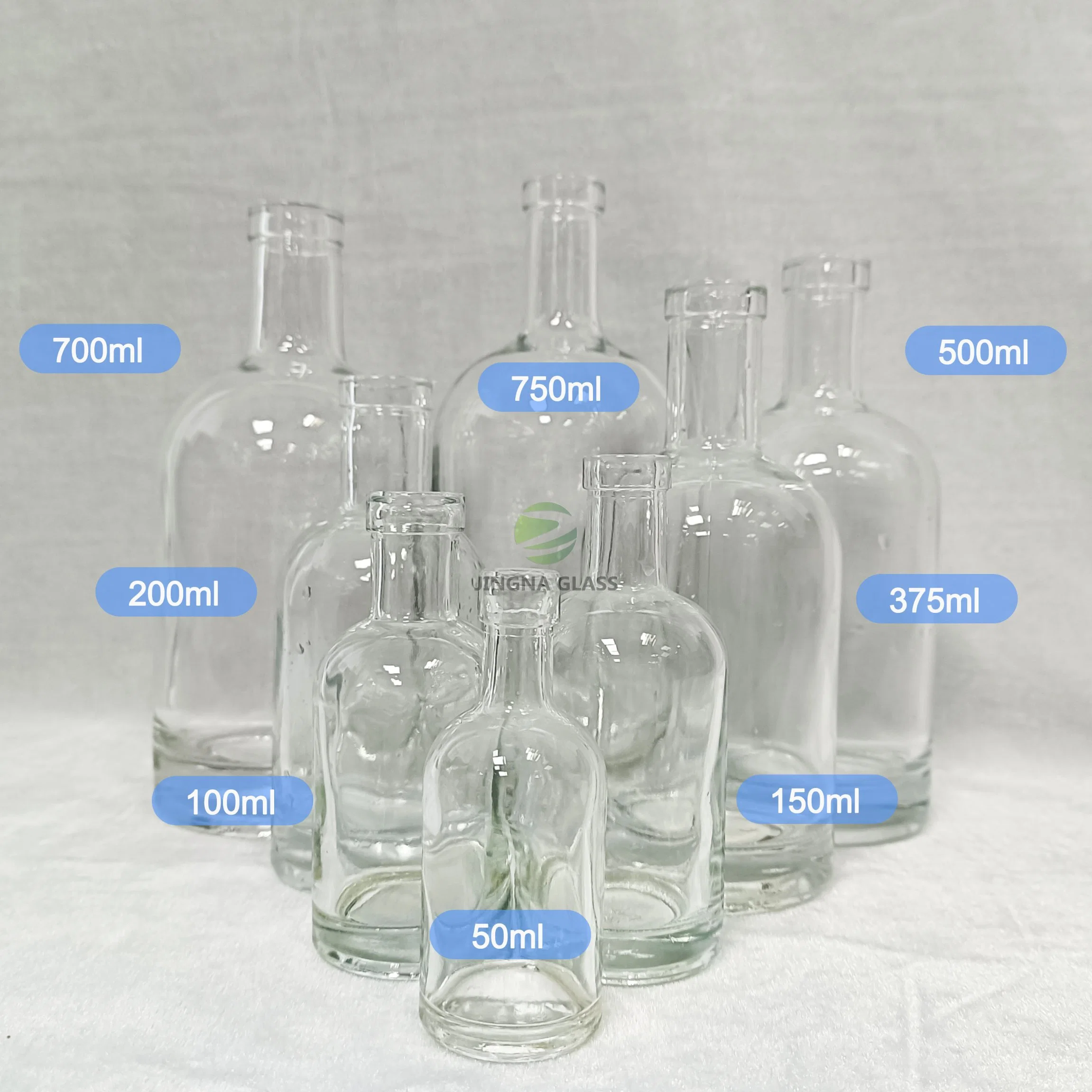 100ml/200ml/375ml/500ml/700ml/750ml/1000ml Super Flint Existing Mold Round Vodka Glass Bottle