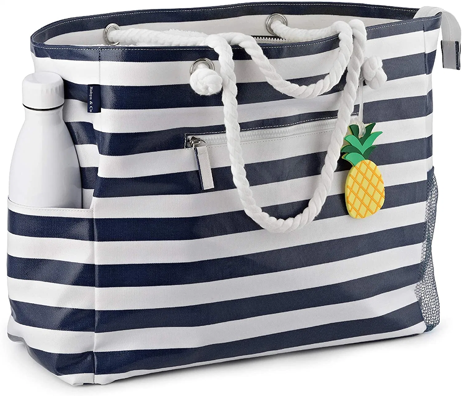 2021 Large Beach Bag Waterproof Canvas Beach Tote with Top Zipper-6 Pockets