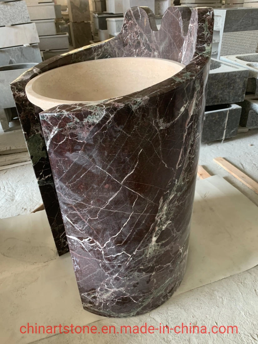 Custom-Made Red Marble Sink for Bathroom