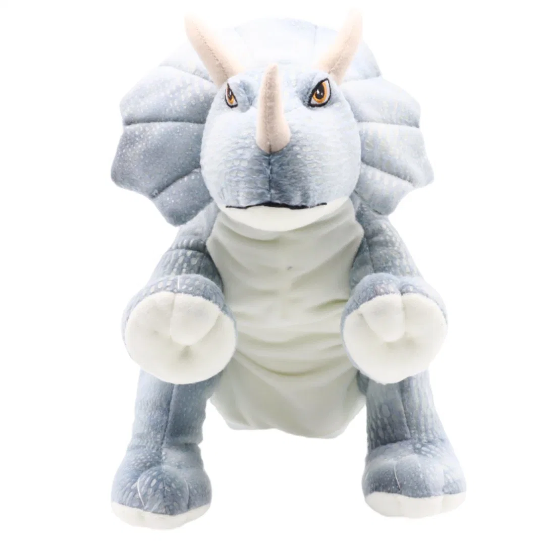 Camisola macia para criança com peluche Dinos Doll Toys Puppet em Cinzento Atacado Animal realisado Dragon cute Dinosaur Triceratops no período Jurássico 25 cm Pupinhos da mão