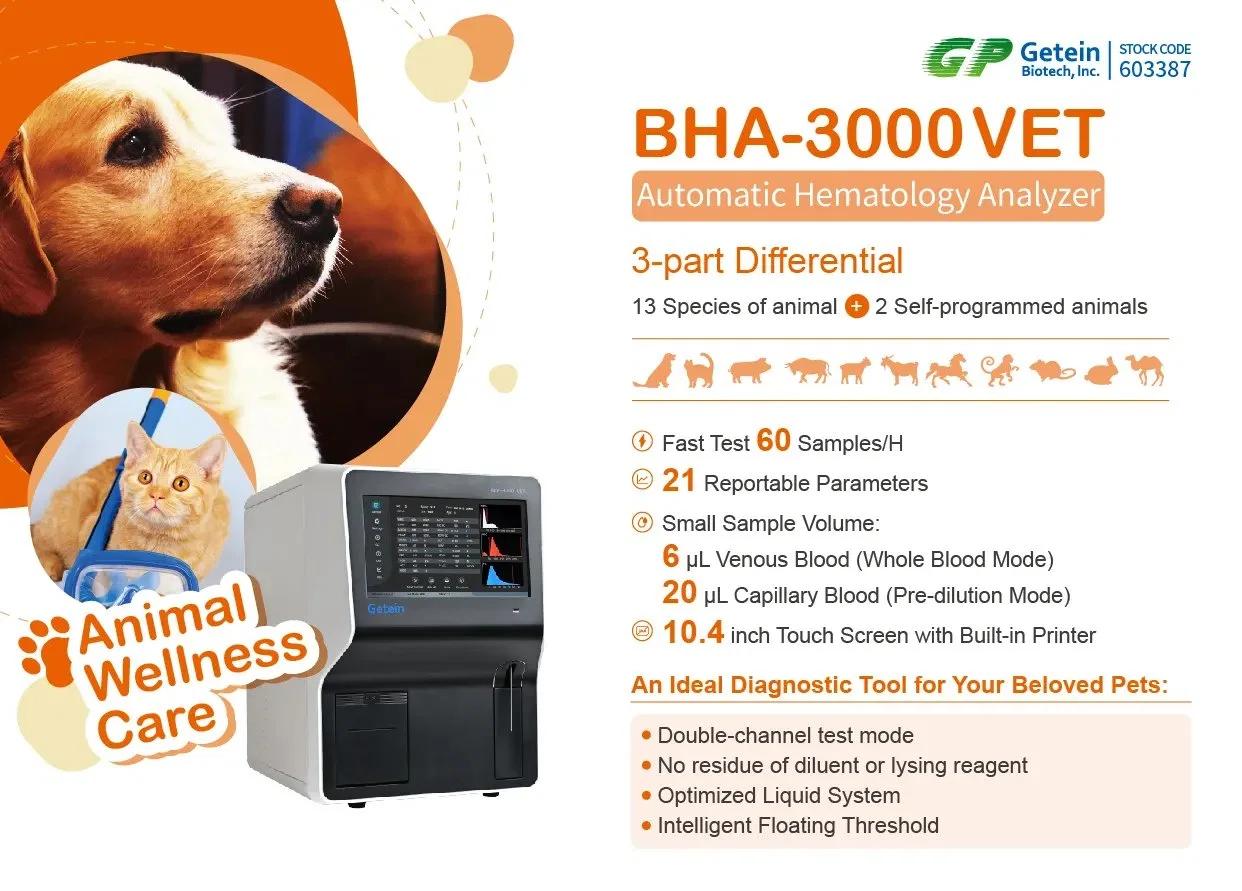 La versión de animal de la célula de sangre completamente automatizado BHA-3000vet Analyzer de grandes proporciones de plaquetas