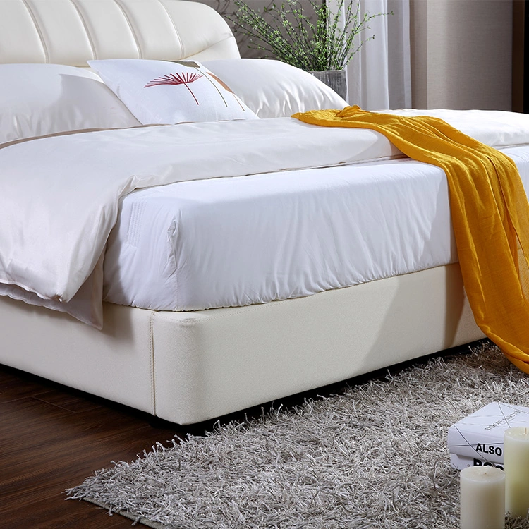 Hotel Solid Wood White King Beds Modern PU Leather Bed