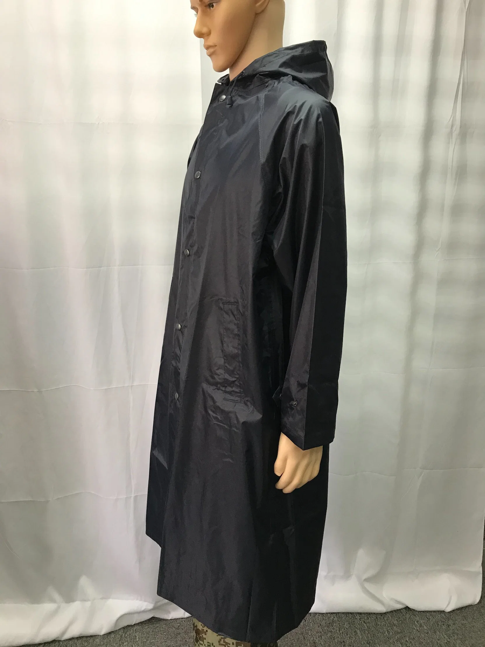 Dark Blue Long Rain Coat with Reflective Strip for Men