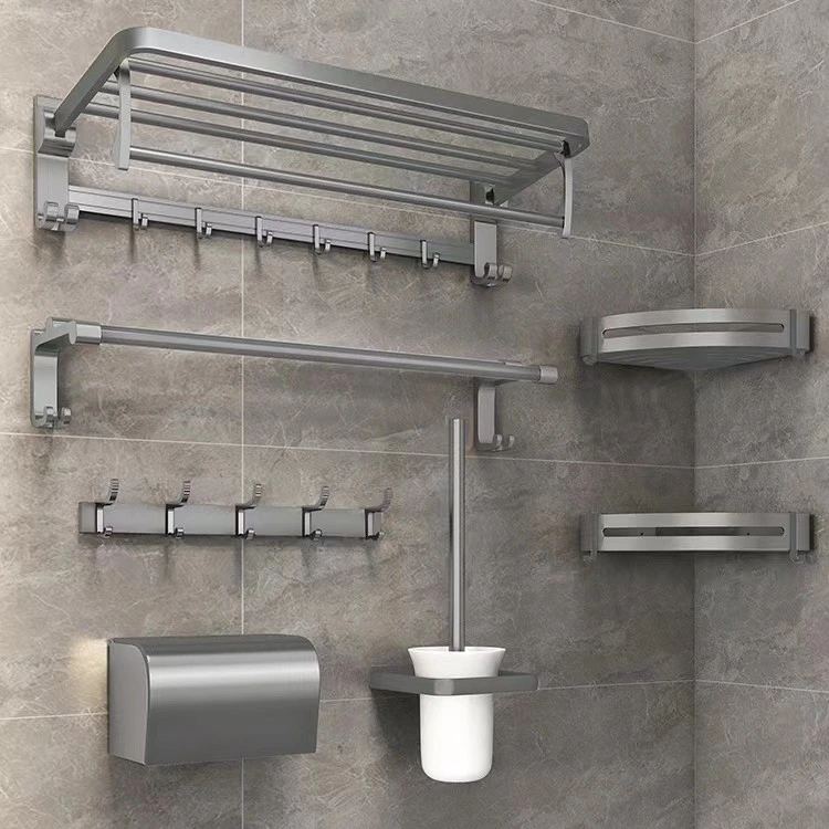 Bathroom Accessories Bathroom Hardware Towel Rack Hanging Gun Gray Towel Rack Set
