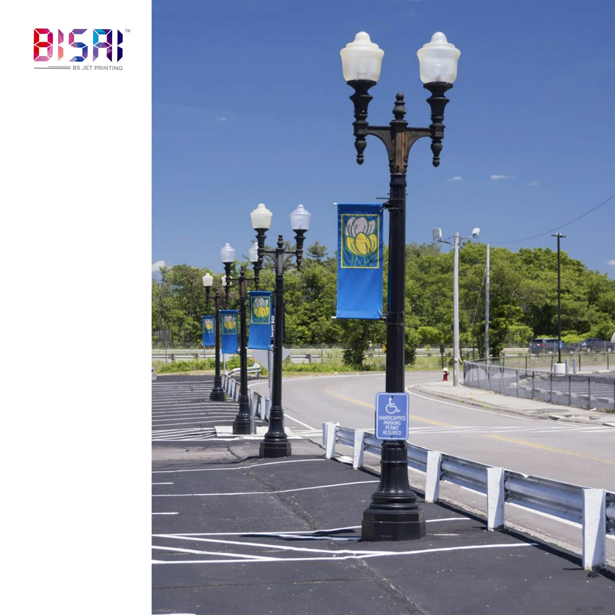 Venda por grosso de design personalizado tamanhos Color Fashion Street em postes de luz Street Pole Banner de suportes