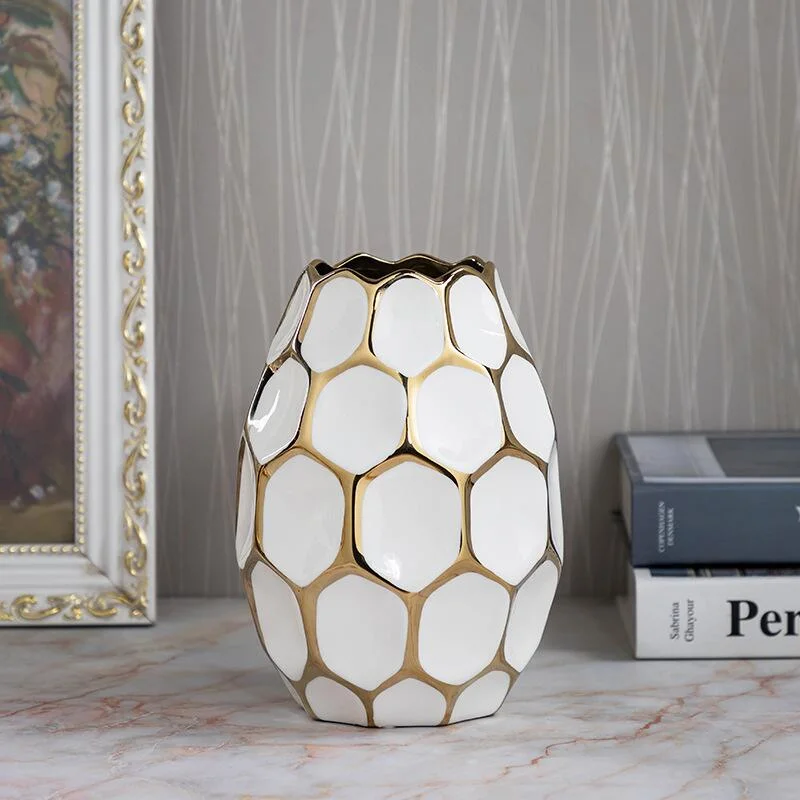 Creative Minimalist Geometric Grid Ceramic Vases for Home Decoration