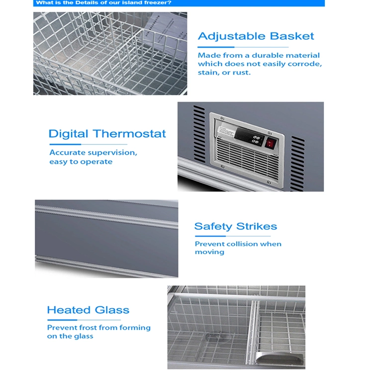 220V 50Hz Supermarket Chest Deep Freezer Showcase