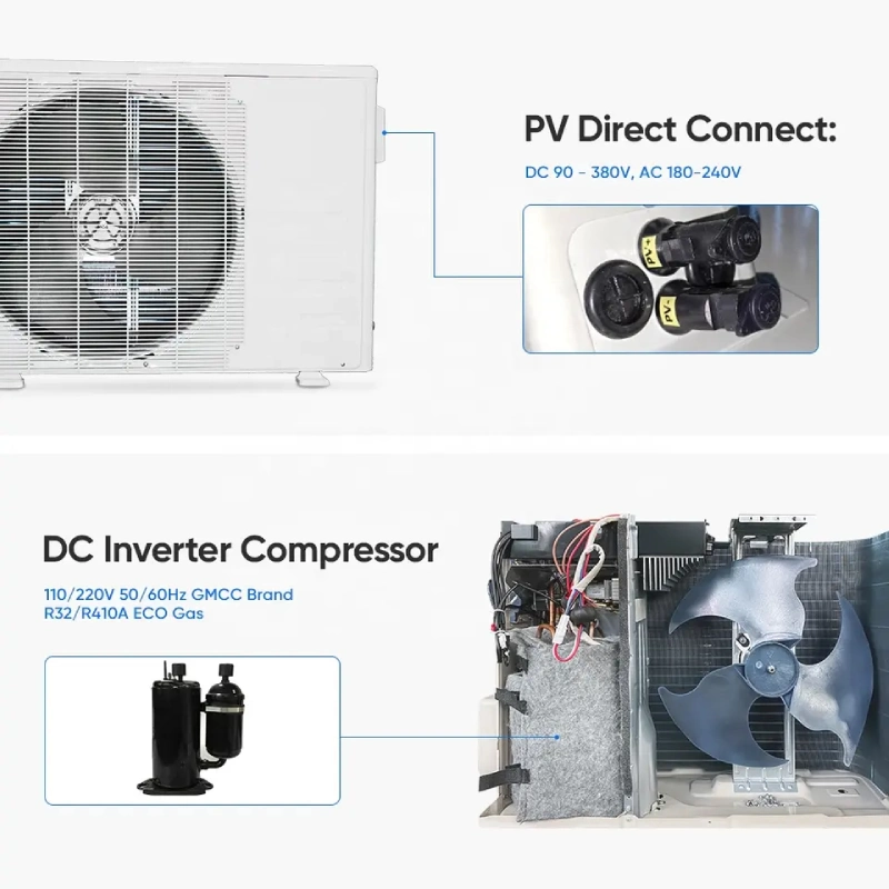 100% de Ar Condicionado Solar Split System 48 V DC Inverter / 24 horas 18000BTU Ar Condicionado Solar a 100% / Ar Condicionado de Divisão de parede