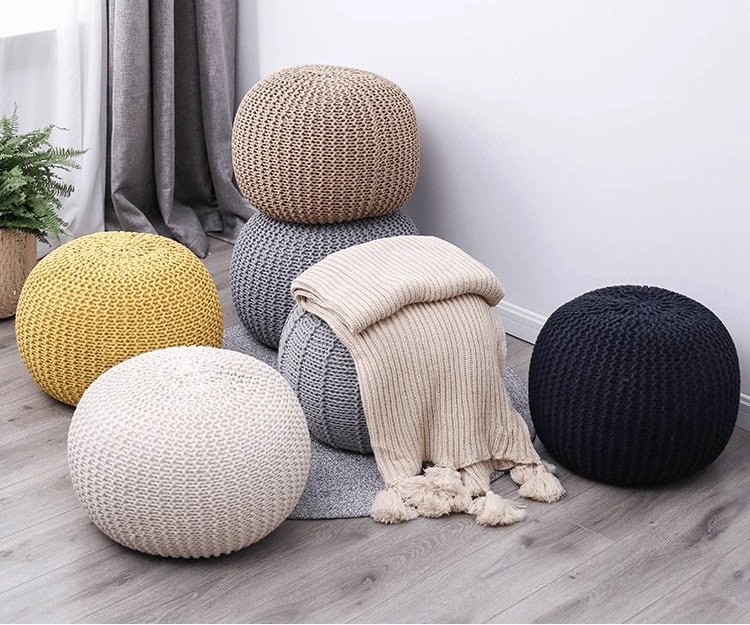 Nordic Handmade Ottoman for Living Room Home Decorative Seating Bean Bag Knitted Ottoman Round Floor Seat 2 Size