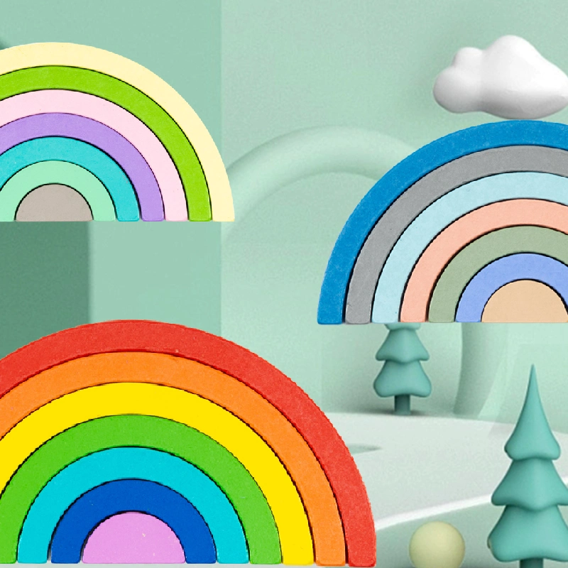 Silicone Rainbow Building Blocks Educational Toys Teethers Toys