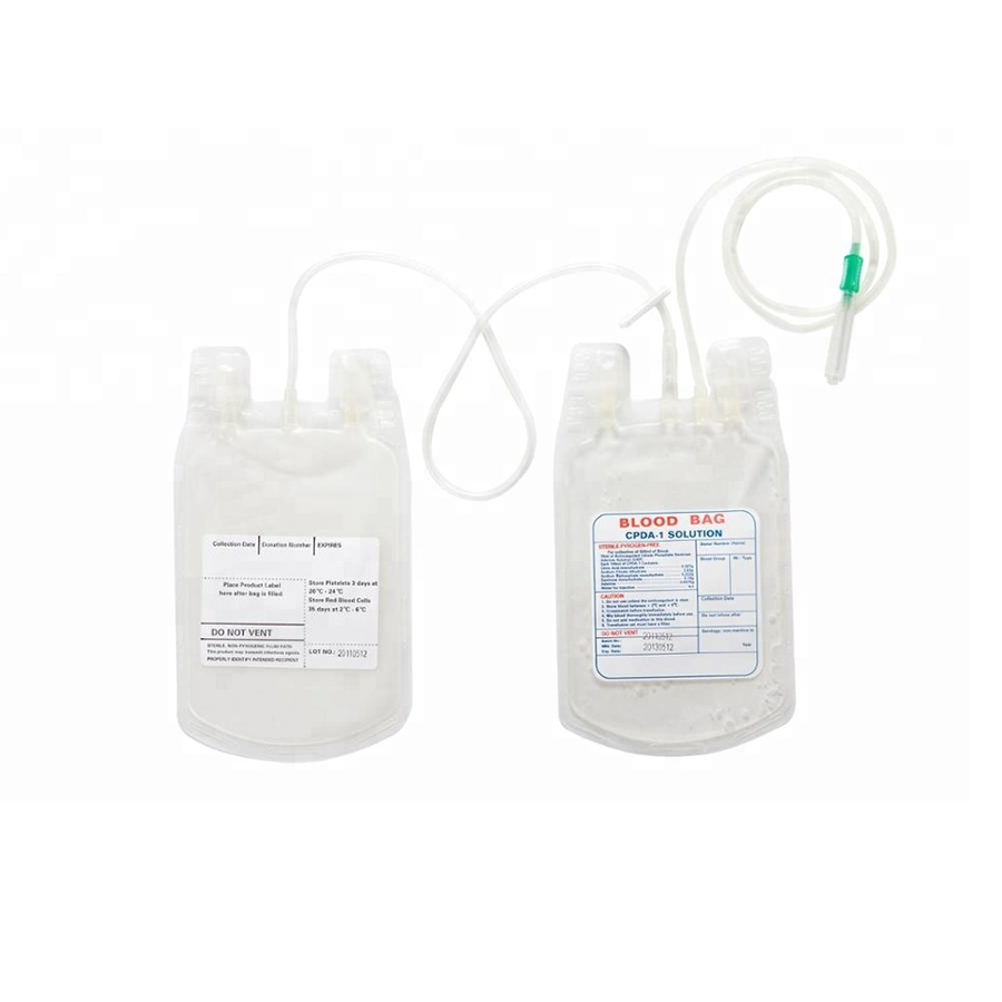 CE/ISO Medical Disposable Sterile Manufacturers Price PVC Cpda-1 Blood Collection Bag 250ml 450ml 500ml Medical Quadruple Triple Double Single Blood Bag