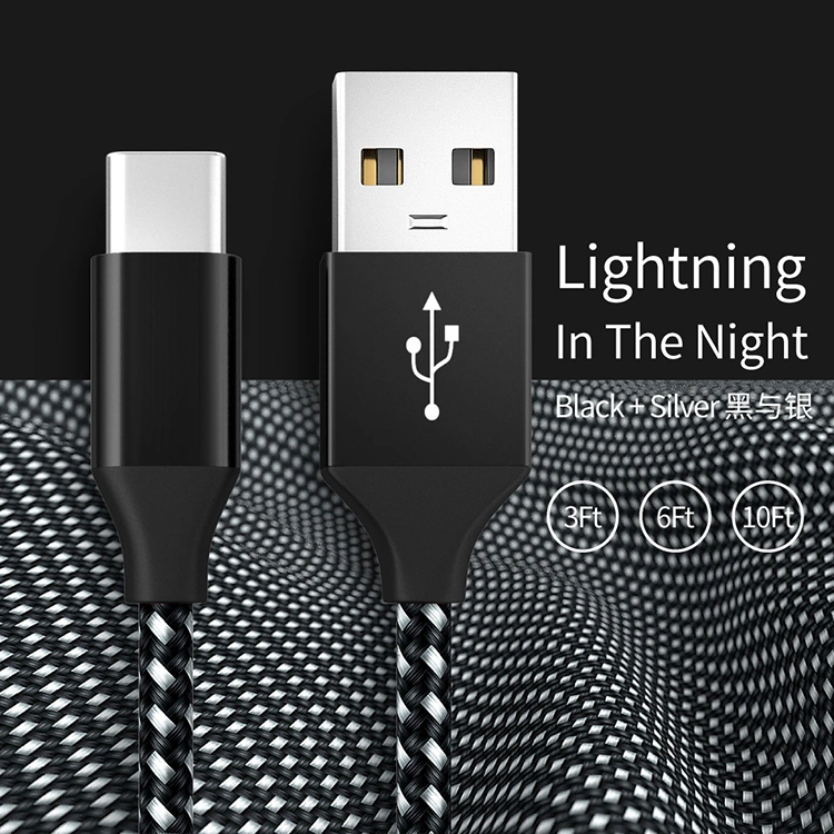 1m High quality/High cost performance Nylon Braided USB to Type C Cable Android Phone Fast Charging Cable for Samsung Galaxy S10 S9 S8 S20 Plus