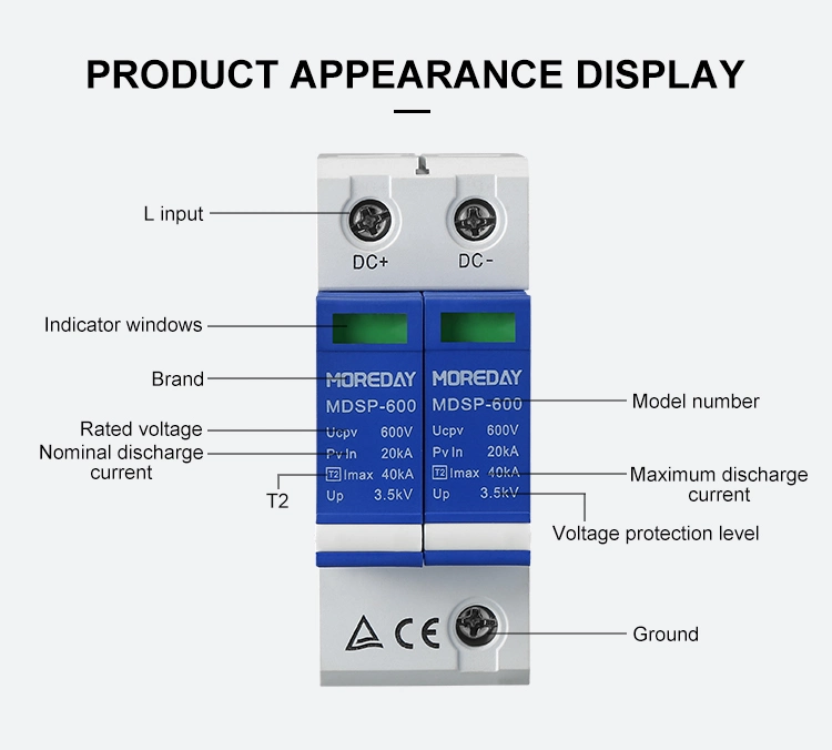 SPD DC 1000V 20kA~40kA Protector de sobrevoltaje protector de baja tensión Dispositivo