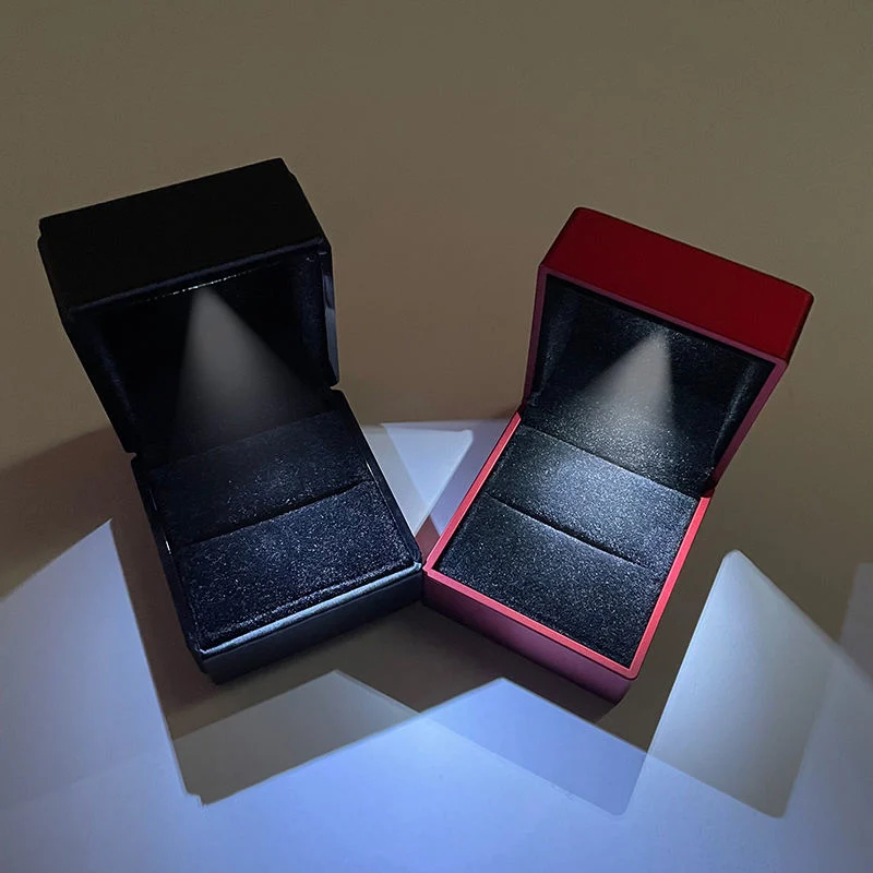 Custom Wedding Ring Box Logo Packaging Bridesmaid Engagement Black Western Storage Earring Bracelet Pendant Set LED Jewelry Box