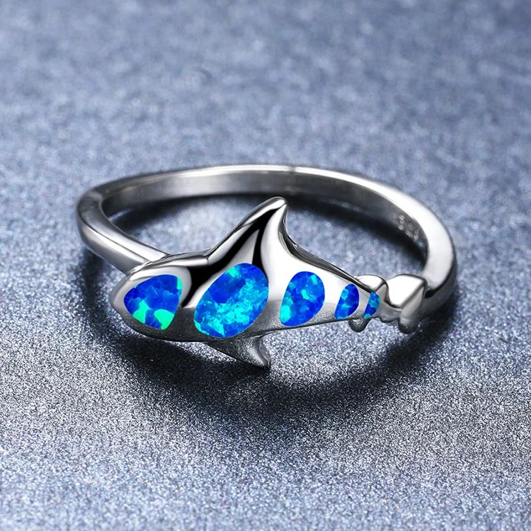 Factory Wholesale/Supplier Accessories Creative Design Shake Dolphin Shape Cute Fancy Fire Opal Fashion Jewelry Birthday Present Brass Ring